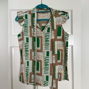 Sunday Up size small Green and taupe geometrical blouse